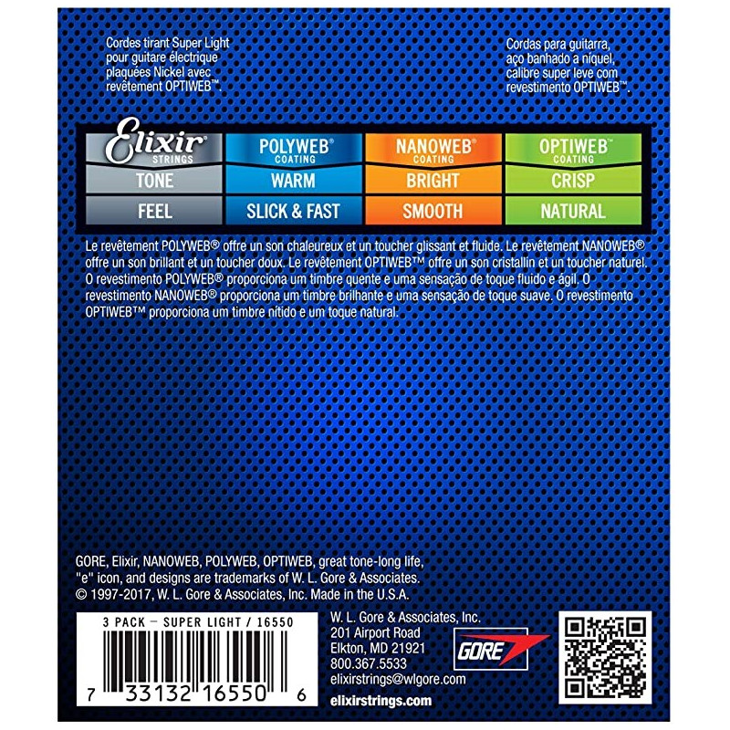 ELIXIR OPTIWEB 16552 LIGTH Set de 3 Encordado guitarra electrica