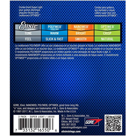 ELIXIR OPTIWEB 16552 LIGTH Set de 3 Encordado guitarra electrica