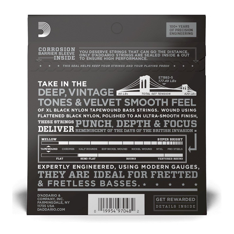 D'ADDARIO ETB92-5 Encordado en nylon para bajo de 5 cuerdas