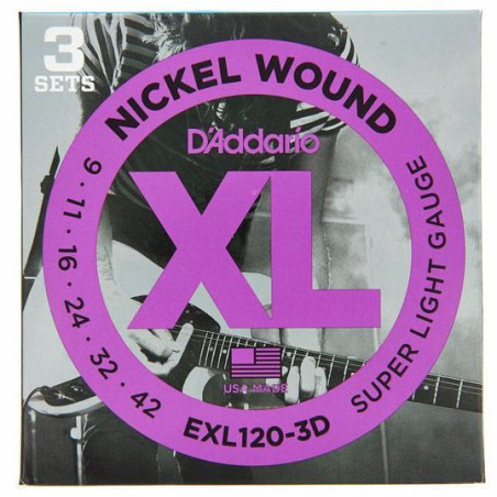 D'ADDARIO EXL120-3D Pack de 3 Encordados para guitarra eléctrica
