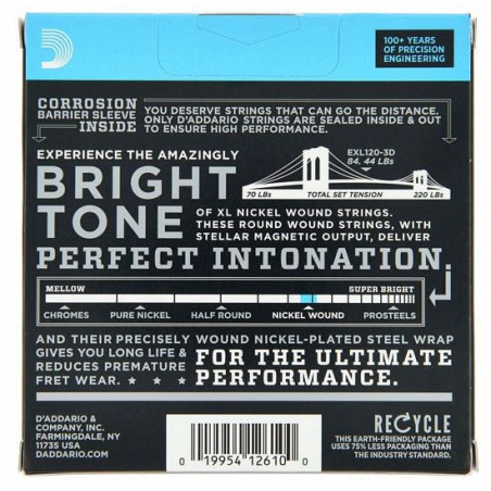 D'ADDARIO EXL120-3D Pack de 3 Encordados para guitarra eléctrica