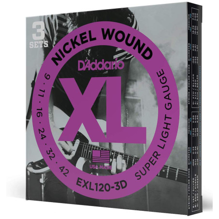 D'ADDARIO EXL120-3D Pack de 3 Encordados para guitarra eléctrica