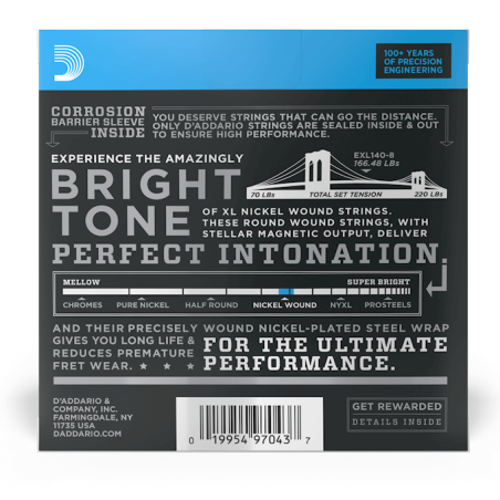 D'ADDARIO EXL140-8 Encordado para guitarra eléctrica de 8 cuerdas