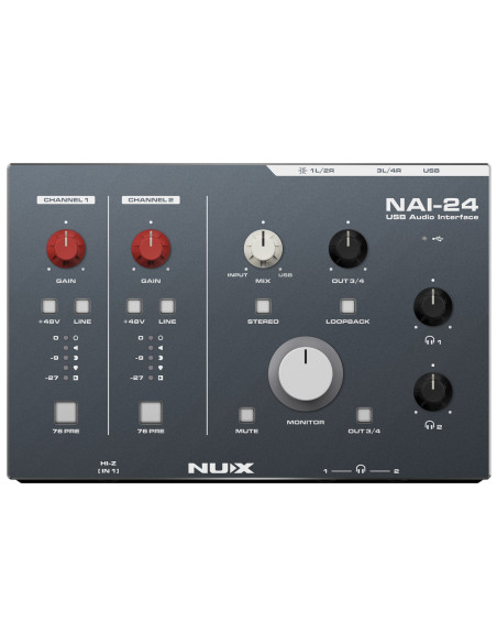 NUX NAI-24 – Interfaz de audio USB 2-in/4-out Clase-A con compresión analógica