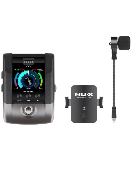Sistema inalámbrico NUX B‑6 PRO para instrumentos de viento – 24‑bit/48 kHz, latencia ultra baja