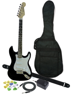 KIT GUITARRA BARROS BE-SSS BK LIGTH Con micro amplificador y accesorios