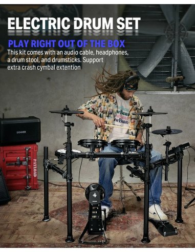 Donner DED-200 EC3130 Batería Electrónica con Pads de Malla y USB MIDI