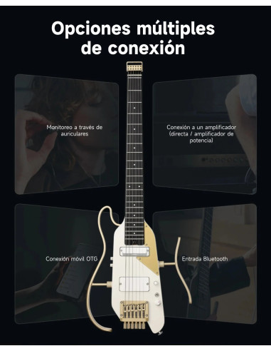 Donner HUSH-X PRO EC7450 White Luxe Guitarra Headless con Efectos