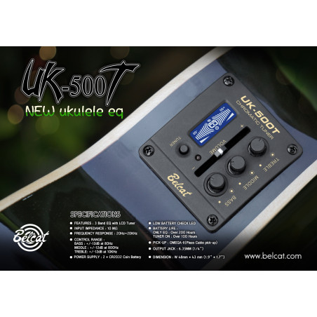 BELCAT UK500T Micrófono Miniatura para ukulele y guitarra con ecualizador activo y afinador
