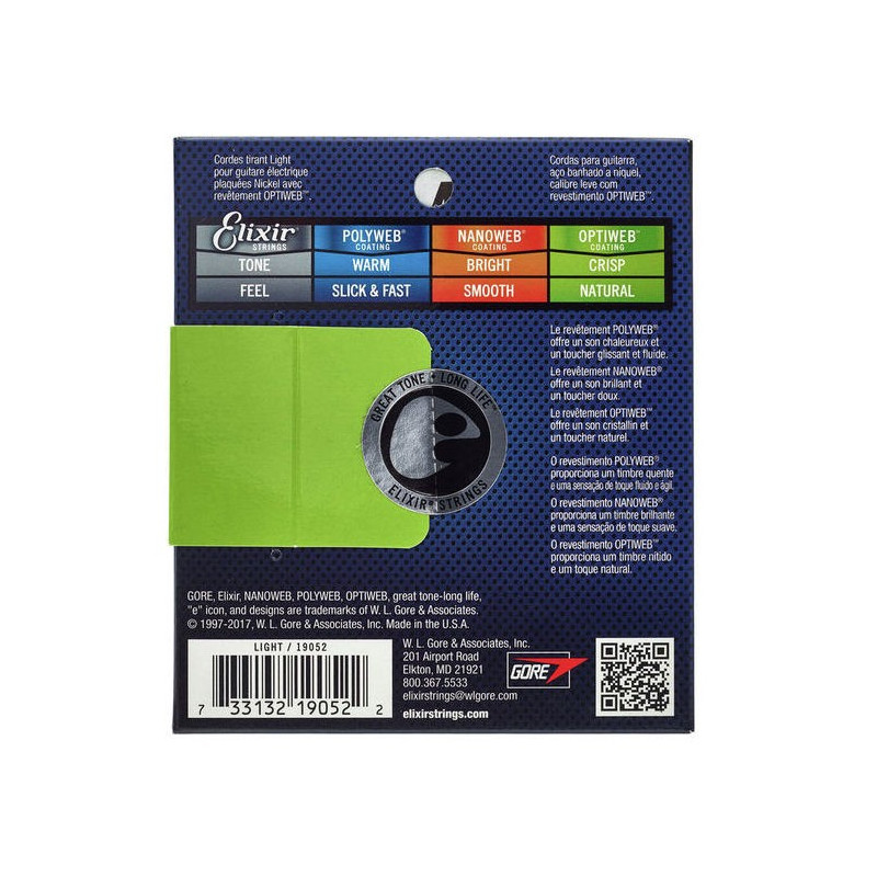 ELIXIR OPTIWEB 19077 LIGTH/MEDIUM 10-52 Encordado guitarra electrica de alta duracion
