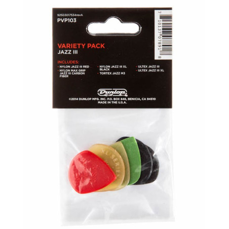 JIM DUNLOP JAZZ III PVP103 VARIETY PACK Set de picks para guitarra